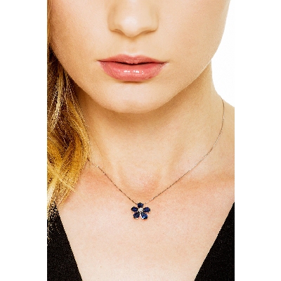 Flower pendant with 5 Drop cut sapphire petals and diamond