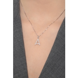 Collana lettera A in oro bianco 18k con diamanti 2