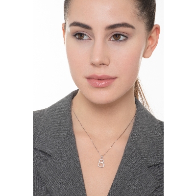 Letter B pendant with diamonds in 18k white gold