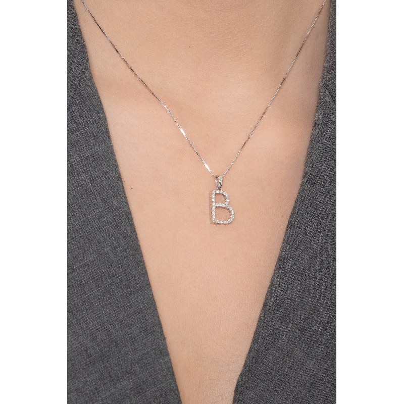 Letter B pendant with diamonds in 18k white gold