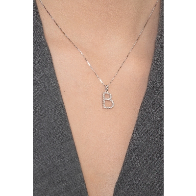 Letter B pendant with diamonds in 18k white gold