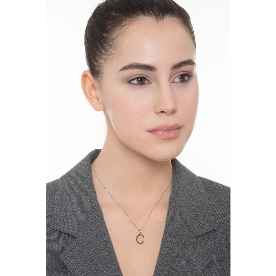 18k white gold letter C with black diamonds