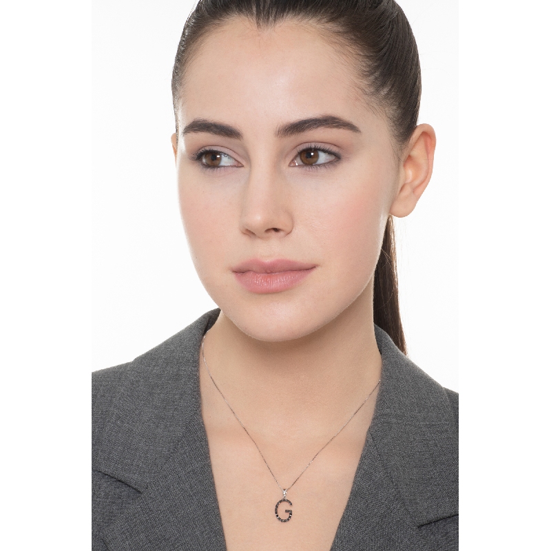 18k white gold letter G with black diamonds