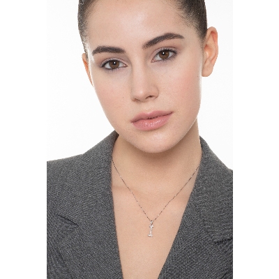 Collana lettera I in oro bianco 18k con diamanti
