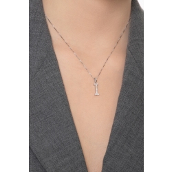 Collana lettera I in oro bianco 18k con diamanti 2