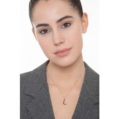 18k white gold letter L with black diamonds