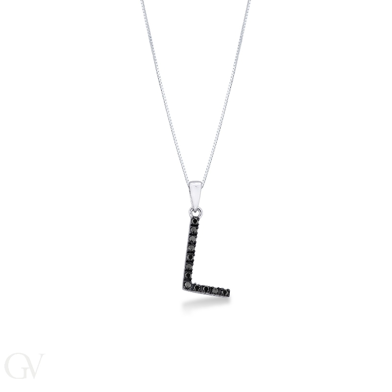 18k white gold letter L with black diamonds