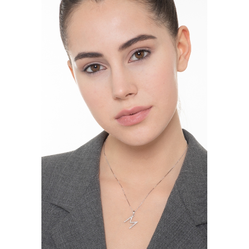 Letter M pendant with diamonds in 18k white gold