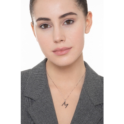 18k white gold letter M with black diamonds