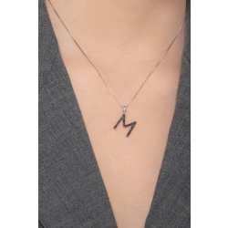 18k white gold letter M with black diamonds 2