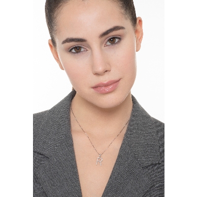 Letter R pendant with diamonds in 18k white gold