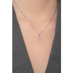 Letter R pendant with diamonds in 18k white gold 2