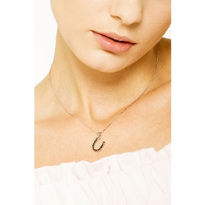 18k white gold letter U with black diamonds