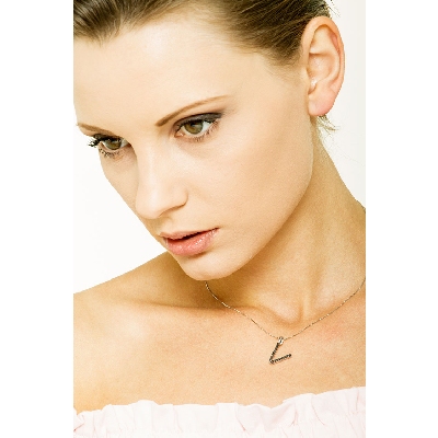 18k white gold letter V with black diamonds