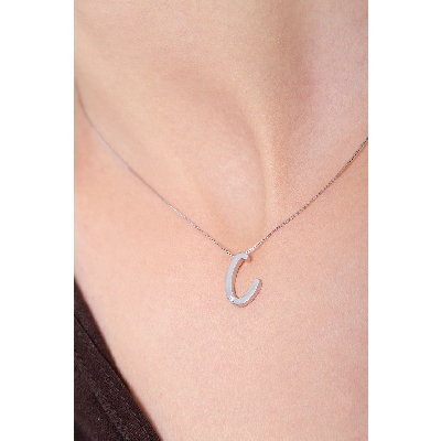 18k white gold letter C with solitaire diamond