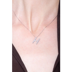 18k white gold letter H with solitaire diamond 2