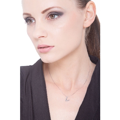 Collana lettera L in oro bianco 18k con diamante