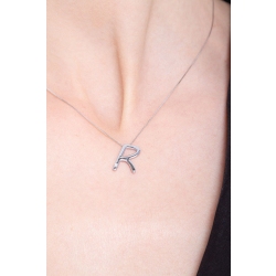 18k white gold letter R with solitaire diamond 2