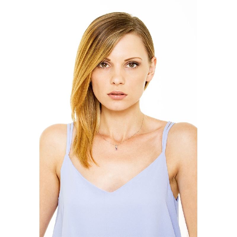 18k white gold pendant with amethyst and round cut diamonds