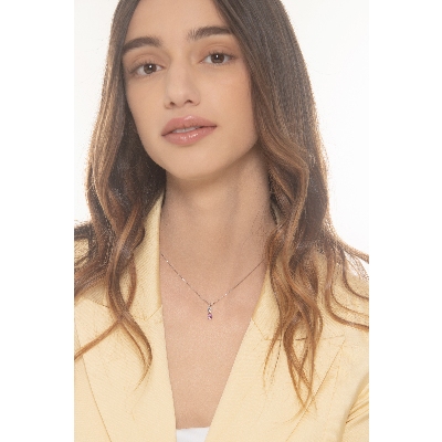 18k white gold necklace with pink sapphire oval cut and diamonds 