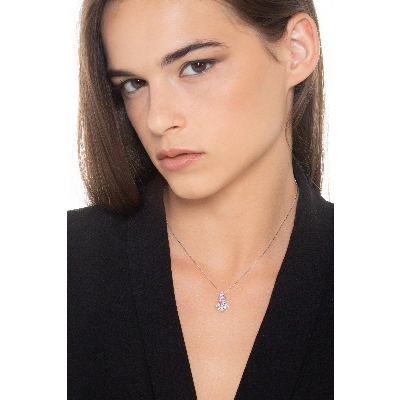 Collana in oro bianco 18k con ciondolo in Zaffiro rosa e diamanti
