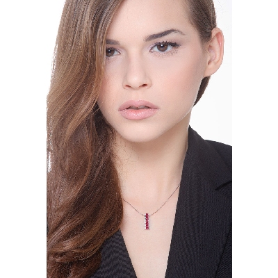 18k white gold fancy bar pendant with diamonds and rubies