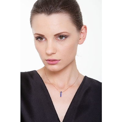 18k rose gold fancy bar pendant with diamonds and blue sapphires