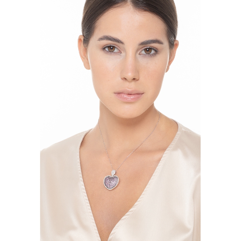 Heart pendant with pink sapphire and diamonds 