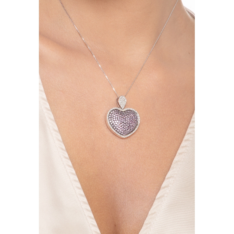 Heart pendant with pink sapphire and diamonds 