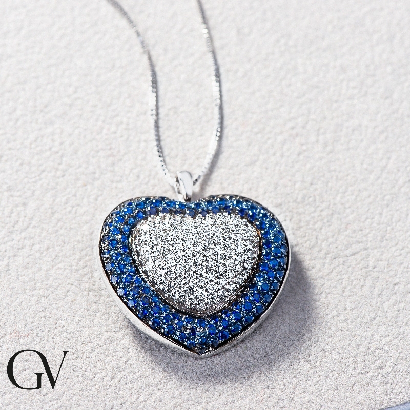 Diamond and sapphire heart shape pendant