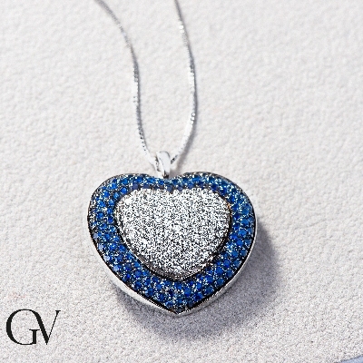 Diamond and sapphire heart shape pendant
