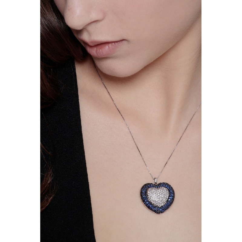 Diamond and sapphire heart shape pendant