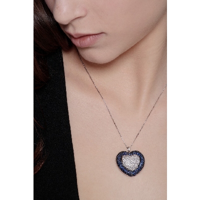 Diamond and sapphire heart shape pendant