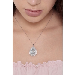 Necklace with pendant, pear cut aquamarine crowned by 3 rows of diamonds 2