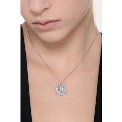 Necklace with pendant, central aquamarine and a fancy crown of round cut diamonds 2