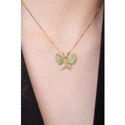 18k yellow gold butterfly pendant with diamonds and emeralds 2