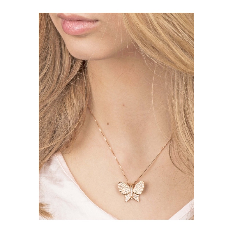 18k rose gold butterfly pendant with diamonds