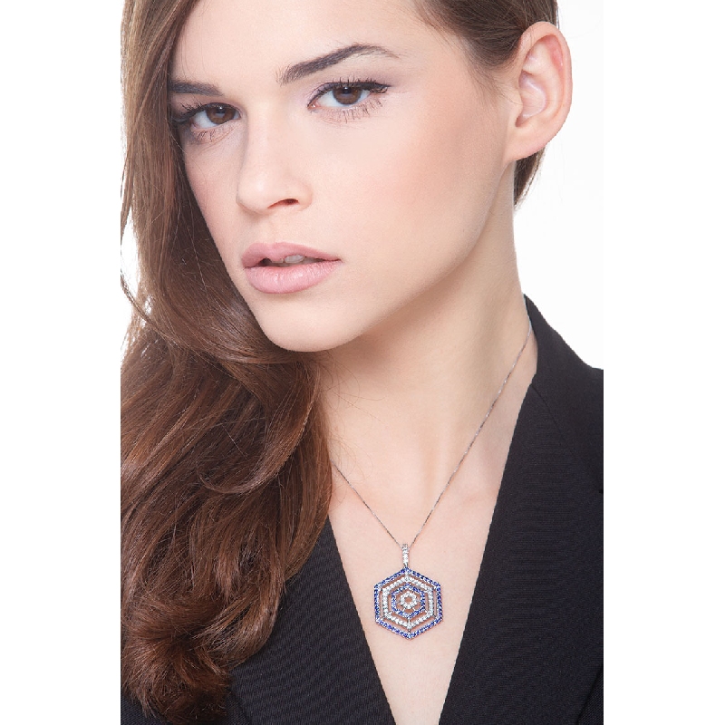Octagon pendant with diamonds and sapphires