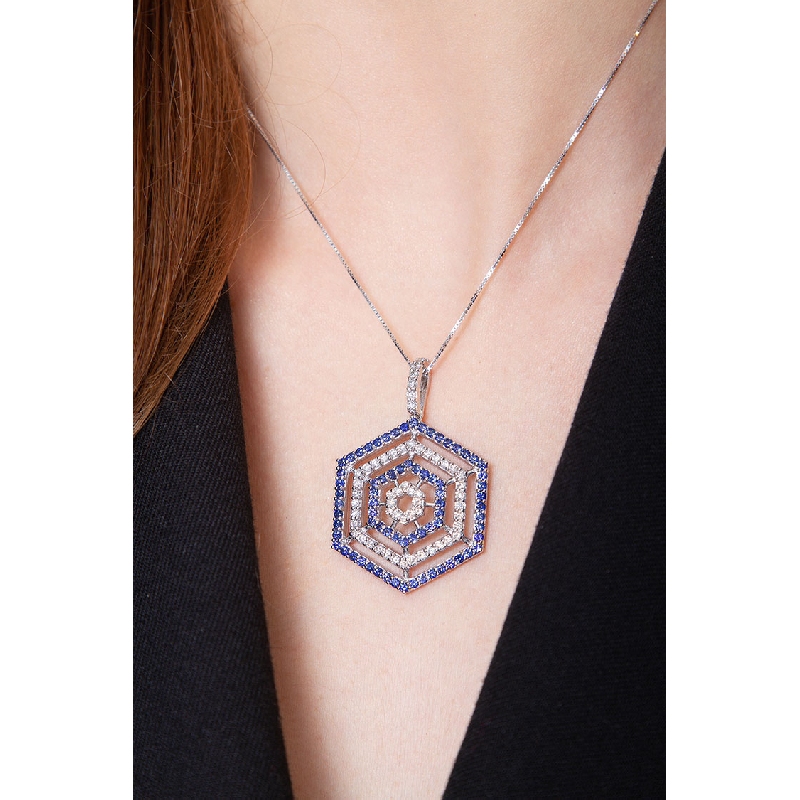 Octagon pendant with diamonds and sapphires