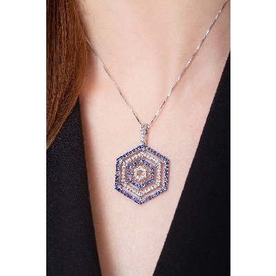 Octagon pendant with diamonds and sapphires