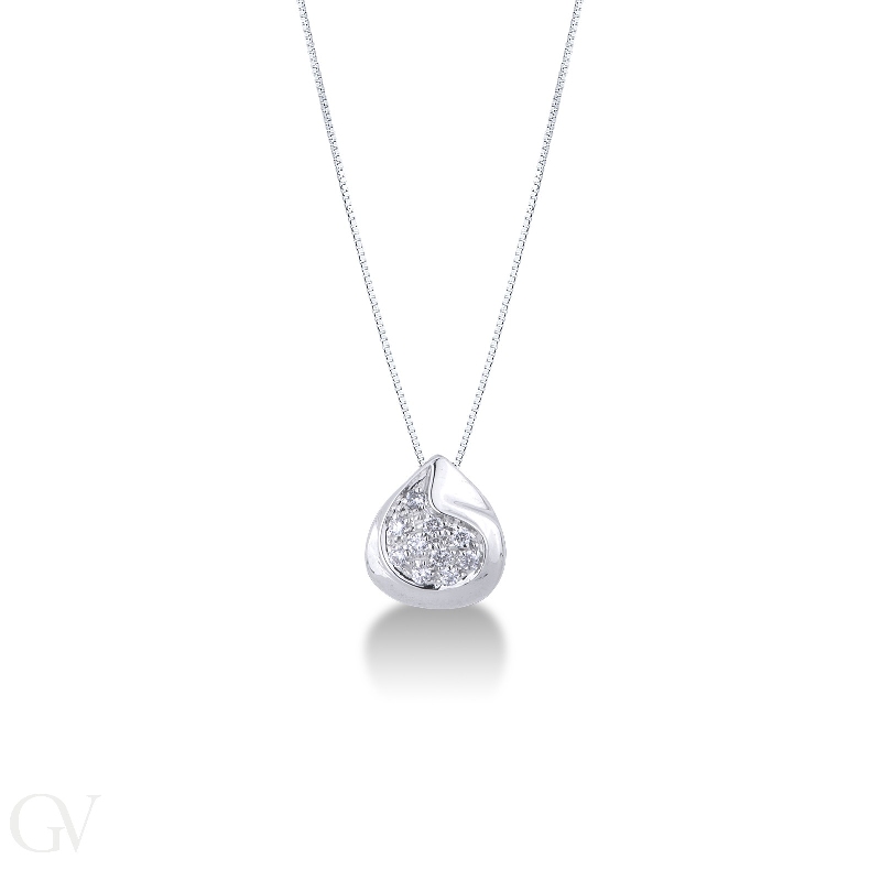 White gold 18k drop shape pendant with diamonds pavé