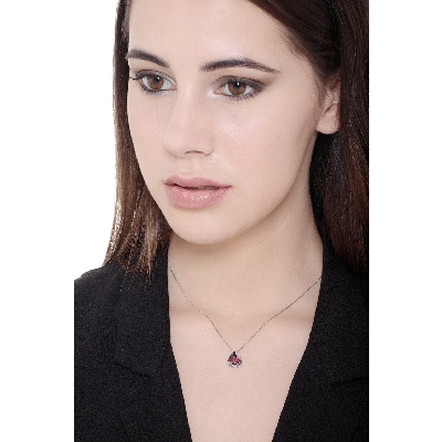 Fancy pendant with burnished rubies pavé 