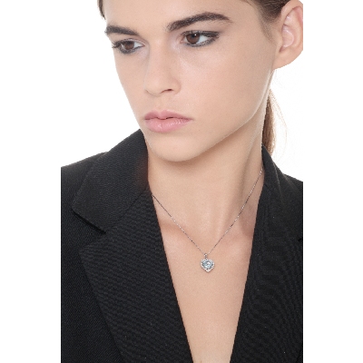Necklace with pendant, heart cut aquamarine and diamonds
