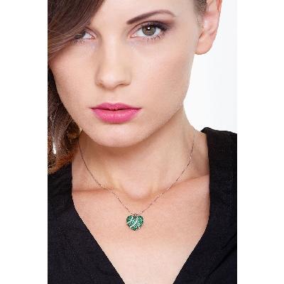Burnished heart pendant with emeralds and diamonds