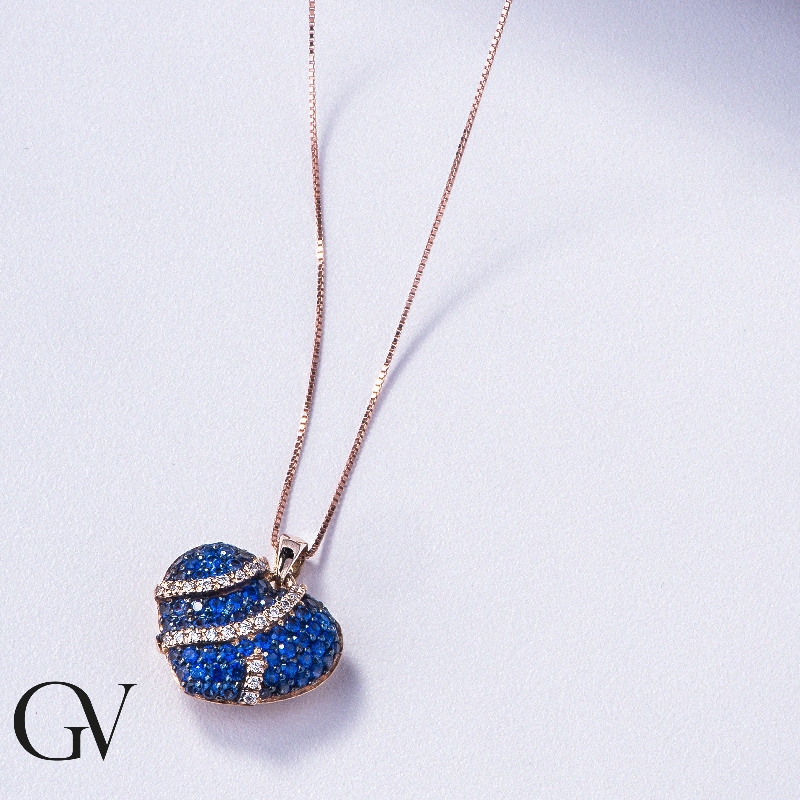 18k rose gold fancy heart pendant with sapphires and diamonds