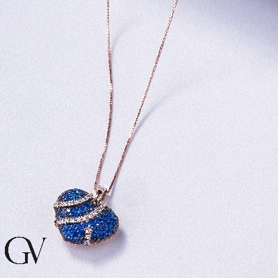 18k rose gold fancy heart pendant with sapphires and diamonds