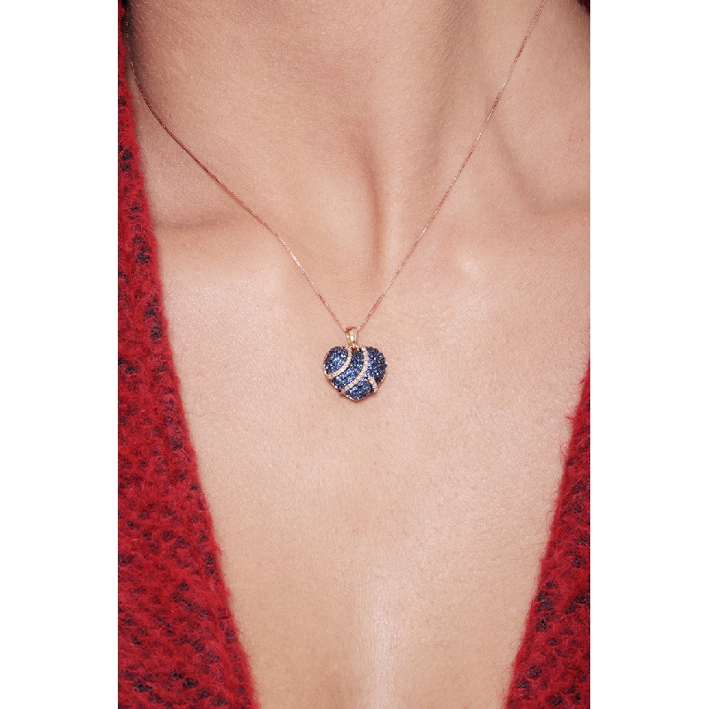 18k rose gold fancy heart pendant with sapphires and diamonds