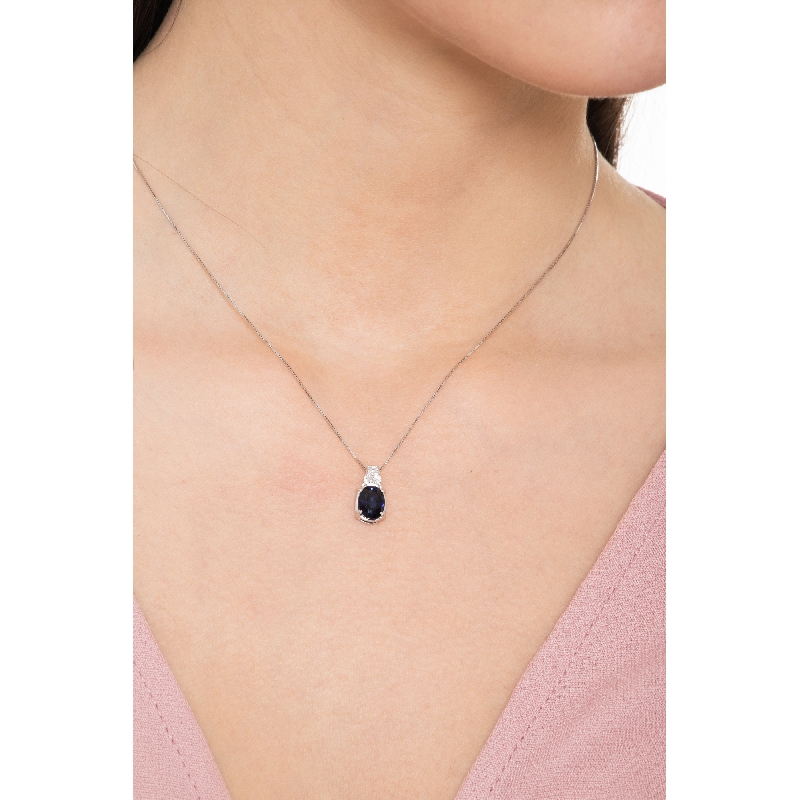 Collana In Argento Sterling 925 Con Pendente In Zaffiro Blu Naturale 3 Carati - Gioiello Personalizzabile Per Uomo E Donna