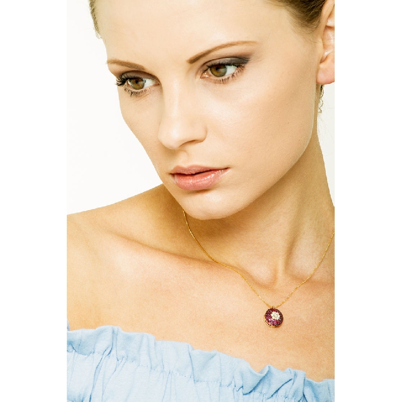 18k yellow gold necklace with pavè pendant, rubies and diamonds