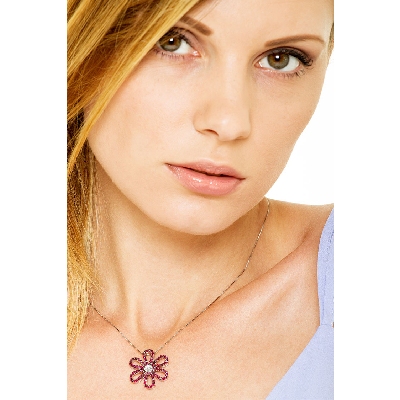 Big flower pendant with rubies and diamonds